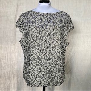 H&M Lace Short Cap Sleeves Boat Neck Blouse